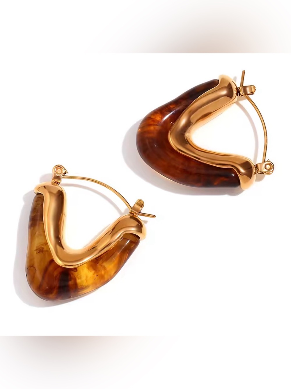 Gold and Tortoiseshell Hoop Earrings - Stainless Steel